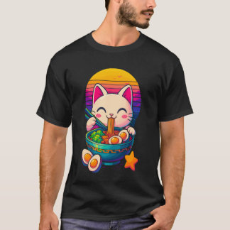 Camiseta Gatinho Fofo de Anime Comendo Lámen