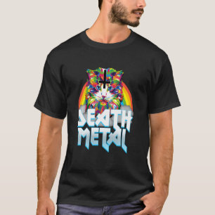 Camiseta Gatinho Fofo de Death Metal Arco-íris de Cabeça pa