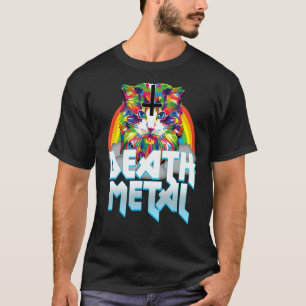 Camiseta Gatinho Fofo de Death Metal Arco-íris de Cabeça pa