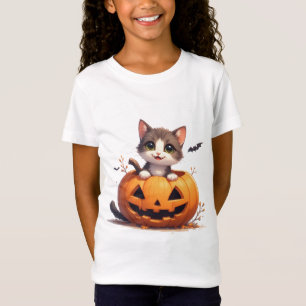 Camiseta Gatinho Fofo Em Cena De Halloween De Outono De Abó