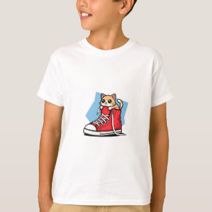 Camiseta Gatinho Fofo em Tênis Vermelho Infantil