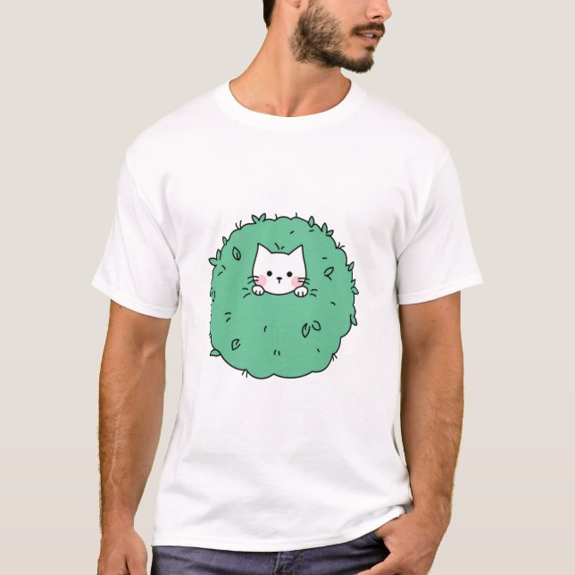 Camiseta Gatinho Fofo em um Arbusto  (Frente)