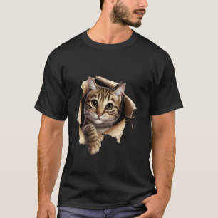 Camiseta Gatinho Fofo Espiando de Tecido Rasgado Amante de