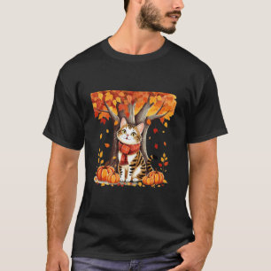 Camiseta Gatinho Fofo Folha Outono para Amantes de Gatos
