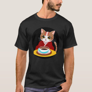 Camiseta Gatinho Fofo Gato em Quimono Bebendo Café Gatinho
