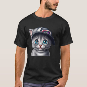Camiseta Gatinho Fofo Meow com Gato de Boné de Beisebol