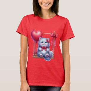 Camiseta Gatinho Fofo no Balanço com Arte de Balão em Forma