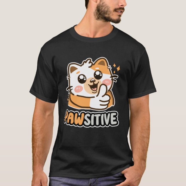 Camiseta Gatinho Fofo Positivo Polegar Para Cima (Frente)