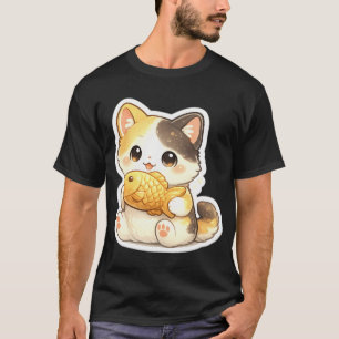 Camiseta Gatinho Fofo Segurando Peixe Dourado