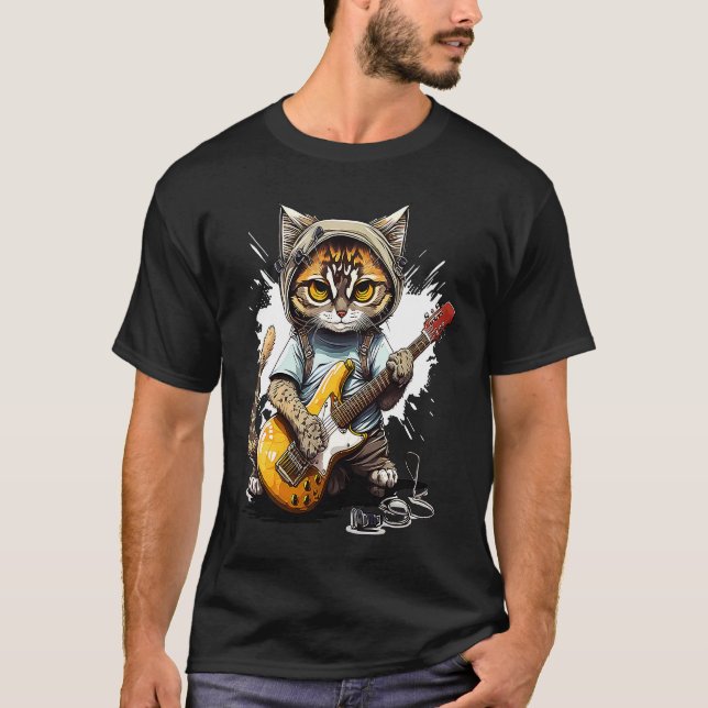 Camiseta Gatinho Fofo Tocando Guitarra  2 (Frente)