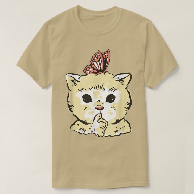 Camiseta Gatinho Gato Bonito com Borboleta  (Frente do Design)
