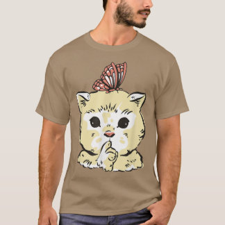 Camiseta Gatinho Gato Bonito com Borboleta 