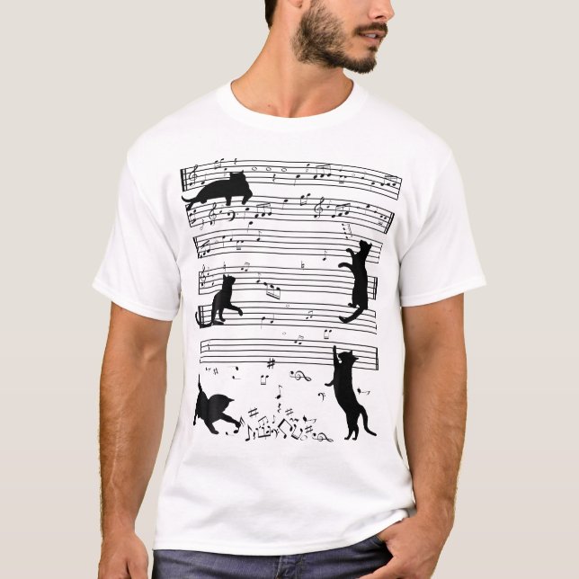 Camiseta Gatinho Gato Bonito Reproduzindo Música Nota Limpa (Frente)