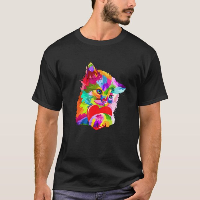Camiseta Gatinho Gato Colorido (Frente)