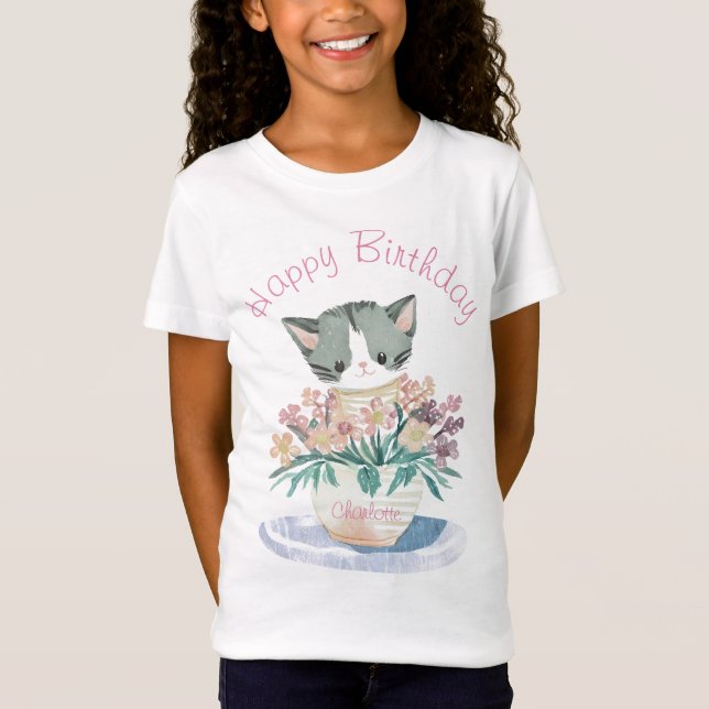 Camiseta Gatinho Gato | Feliz Aniversário, Filha Branca (Frente)