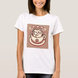Camiseta Gatinho Gato Inteiro e Café-Cute Kawaii em Teacup