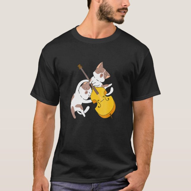 Camiseta Gatinho Gato Jogando Cello Cat Lover Cello Player  (Frente)