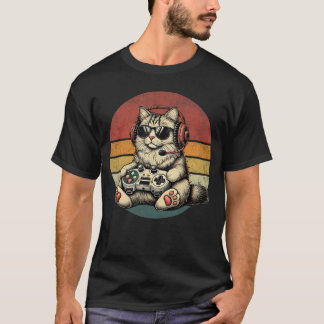 Camiseta Gatinho Gato Jogando Video Games Vintage Gato Engr