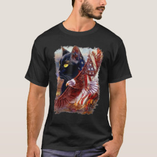 Camiseta Gatinho Gato Preto Bandeira Americana Águia 4 de J