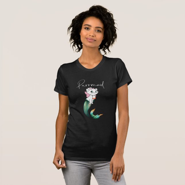 Camiseta Gatinho Gato-Purê - Design de Gato-Sereia Divertid (Frente Completa)