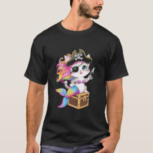 Camiseta Gatinho Gato Sereia Pirata Festa de Halloween Cria