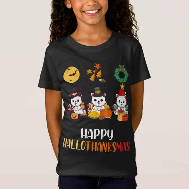 Camiseta Gatinho Gelado Halloween Gato Hallotha Feliz Natal (Frente)