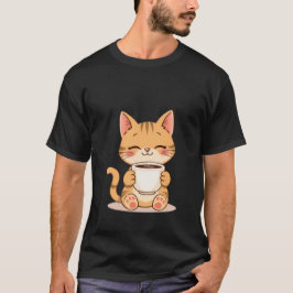 Camiseta Gatinho Gengibre Feliz e Fofo Bebe Café Quente no
