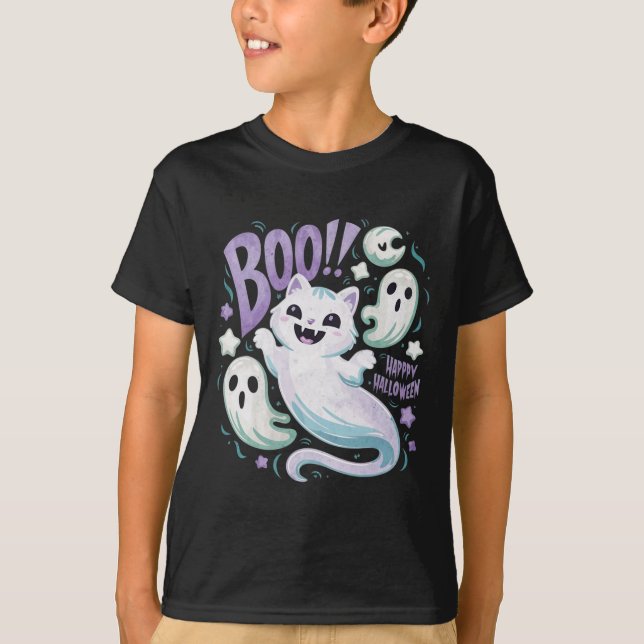 Camiseta Gatinho Ghost Ghost Boo Halloween (Frente)