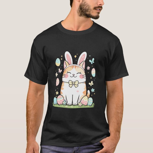 Camiseta Gatinho Ginger Engraçado de Páscoa com Orelhas de  (Frente)
