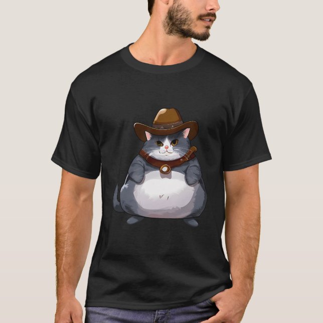 Camiseta Gatinho Gordo - Gato Feliz de Cowboy (Frente)