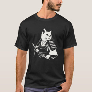 Camiseta Gatinho Guerreiro de Arte Japonês Cosplay Espadach