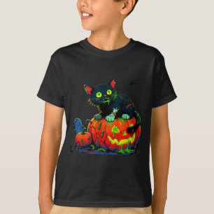 Camiseta Gatinho Halloween Abóbora Gato Preto