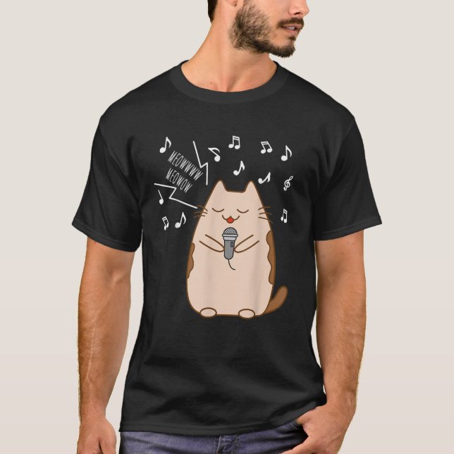 Camiseta Gatinho Karaoke Kawaii Cute Cantando Kawaii Cat Mi (Frente)