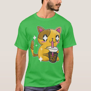 Camiseta Gatinho Kawaii Boba Tea Cat Japão T-Shirt