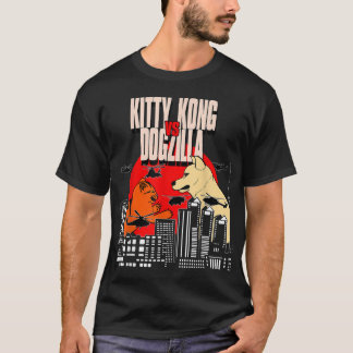 Camiseta Gatinho Kong versus Dogzilla Engraçado Tóquio Japã