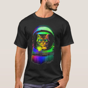Camiseta Gatinho Legal No Capacete Gato Espacial Para Homen