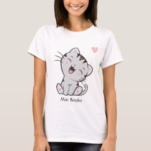 Camiseta Gatinho Malhado Cinza Fofo & Coração