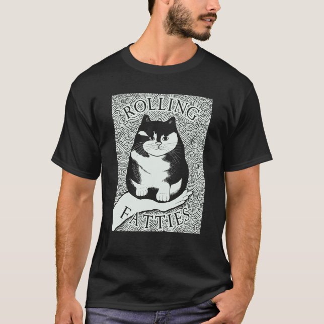 Camiseta Gatinho Monocromático Rolling Fatties Cat (Frente)