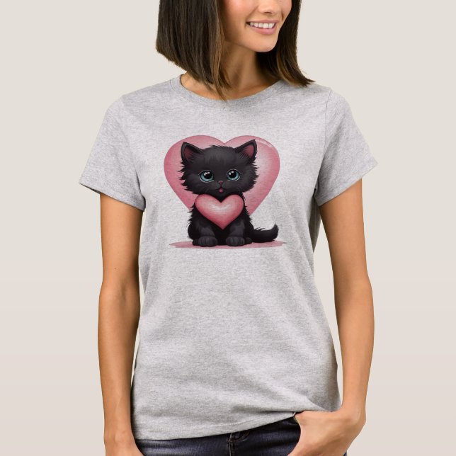 Camiseta Gatinho Namorados Preto Adorável (Frente)