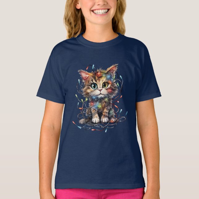 Camiseta Gatinho nas luzes de natal (Frente)