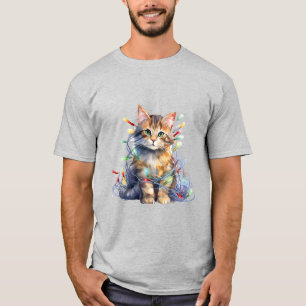 Camiseta Gatinho nas luzes de natal