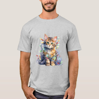 Camiseta Gatinho nas luzes de natal