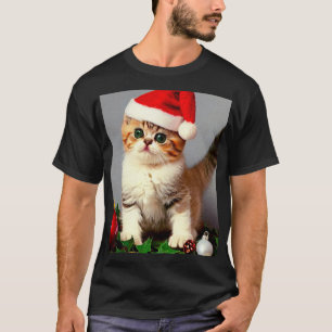 Camiseta Gatinho natal vintage em Santa Hat