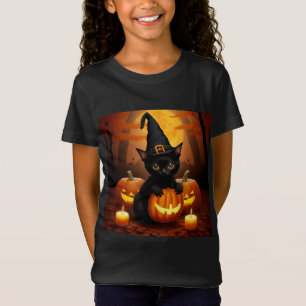 Camiseta Gatinho Negro no Chapéu das Bruxas em meio aos Bom