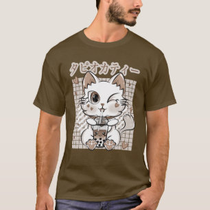 Camiseta Gatinho Neko Chá De Leite De Bolha De Leite Japonê