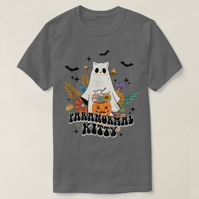 Camiseta Gatinho Paranormal Hippie Retro Halloween Costume  (Frente do Design)