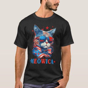 Camiseta Gatinho Patriótico Meowica 4 de Julho