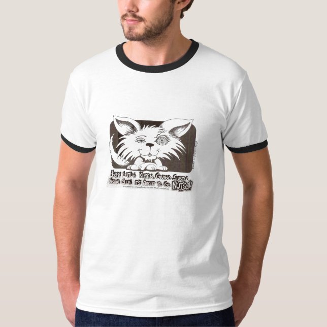 Camiseta Gatinho pequeno feliz aproximadamente a ir cópia (Frente)