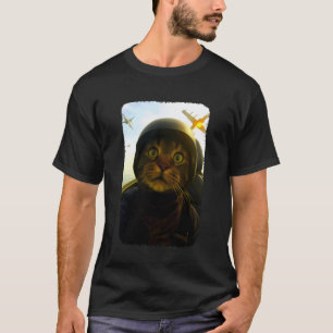 Camiseta Gatinho Piloto de Avião de Combate Engraçado Selfi