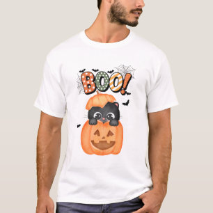 Camiseta Gatinho preto bonito pronto para Boo Halloween